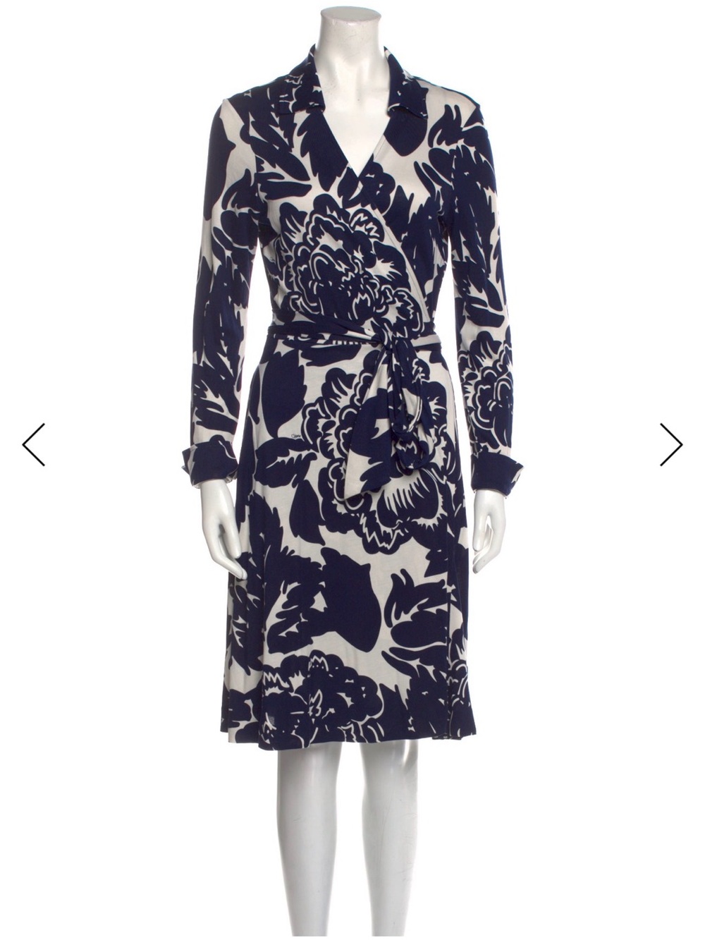 Diane Von Furstenberg Navy and White Floral Wrap Dress